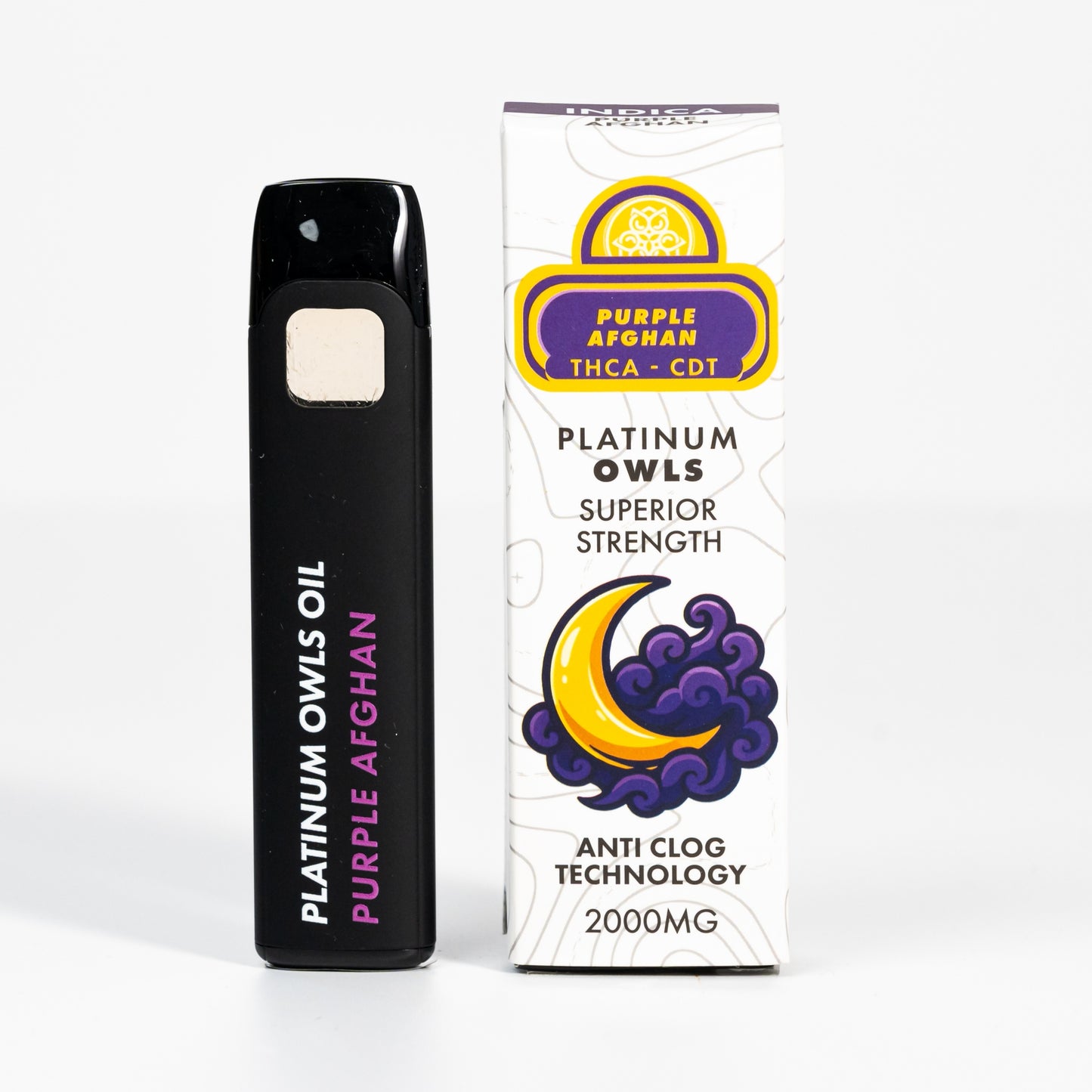 Platinum Owls THCA 2ml Vape – Purple Afghan